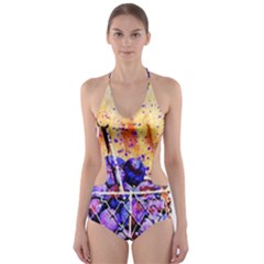 Fruit Plums Art Abstract Nature Cut-out One Piece Swimsuit by Celenk