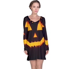 Pumpkin Helloween Face Autumn Long Sleeve Nightdress by Celenk