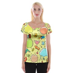 Cute Sketch Child Graphic Funny Cap Sleeve Tops by Celenk