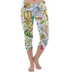 Doodle New Year Party Celebration Capri Yoga Leggings by Celenk