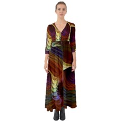 Fractal Colorful Rainbow Flowing Button Up Boho Maxi Dress by Celenk