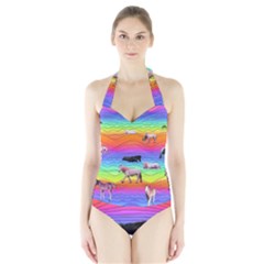 Horses In Rainbow Halter Swimsuit by CosmicEsoteric