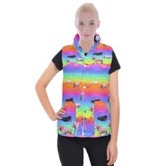 Horses In Rainbow Women s Button Up Puffer Vest by CosmicEsoteric