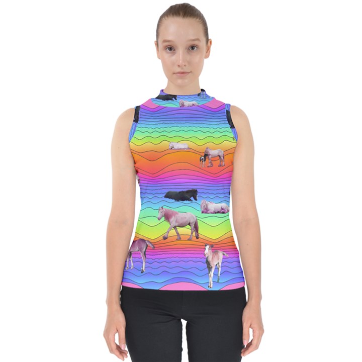 Horses in Rainbow Shell Top