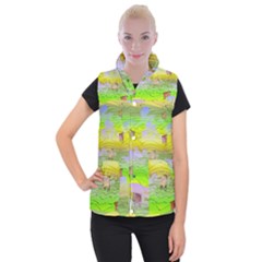 Cows And Clouds In The Green Fields Women s Button Up Puffer Vest by CosmicEsoteric