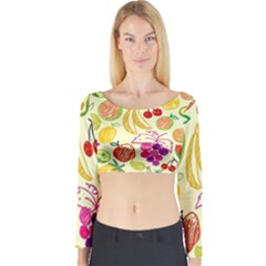 Cute Fruits Pattern Long Sleeve Crop Top by paulaoliveiradesign