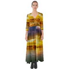 Landscape Lake Sun Sky Nature Button Up Boho Maxi Dress by Celenk