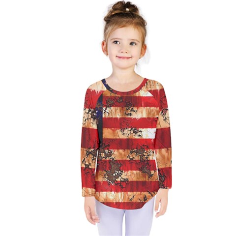 American Flag Usa Symbol National Kids  Long Sleeve Tee by Celenk