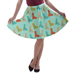 Blue Orange Boots A-line Skater Skirt by snowwhitegirl