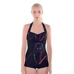 Darth Vader Cat Boyleg Halter Swimsuit  by Valentinaart