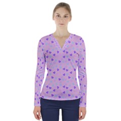 Blue Pink Hearts V-neck Long Sleeve Top by snowwhitegirl