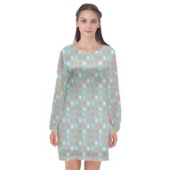 Peach Pink Eggs On Green Long Sleeve Chiffon Shift Dress  by snowwhitegirl