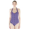 Violet Grey Purple Eggs On Grey Blue Halter Swimsuit View1