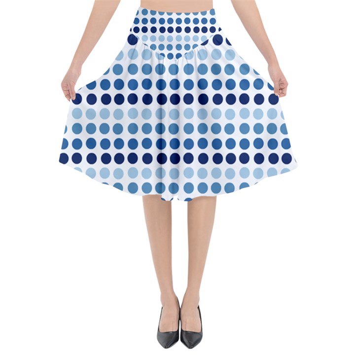 Blue Dots Flared Midi Skirt