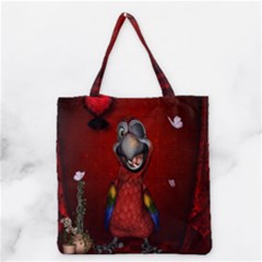 Funny, Cute Parrot With Butterflies Grocery Tote Bag by FantasyWorld7