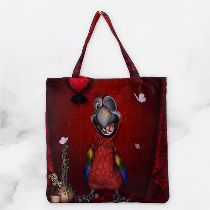 Funny, Cute Parrot With Butterflies Grocery Tote Bag