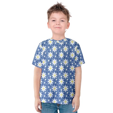 Daisy Dots Blue Kids  Cotton Tee by snowwhitegirl