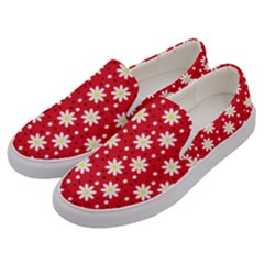 Daisy Dots Red Men s Canvas Slip Ons by snowwhitegirl