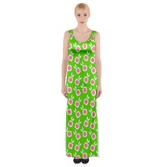 Square Flowers Green Maxi Thigh Split Dress by snowwhitegirl