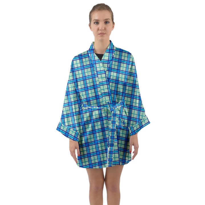 Sea Tartan Long Sleeve Kimono Robe