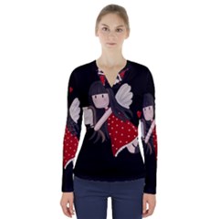 Cupid Girl V-neck Long Sleeve Top by Valentinaart