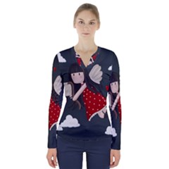 Cupid Girl V-neck Long Sleeve Top by Valentinaart