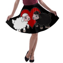 Valentines Day - Sheep  A-line Skater Skirt by Valentinaart