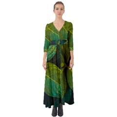 Green Plant Leaf Foliage Nature Button Up Boho Maxi Dress by Nexatart