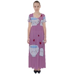 Cute Tea High Waist Short Sleeve Maxi Dress by Valentinaart