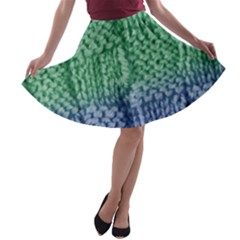 Knitted Wool Square Blue Green A-line Skater Skirt by snowwhitegirl