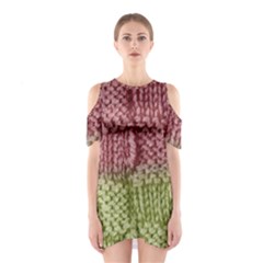 Knitted Wool Square Pink Green Shoulder Cutout One Piece by snowwhitegirl