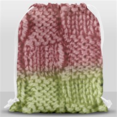 Knitted Wool Square Pink Green Drawstring Bag (large) by snowwhitegirl