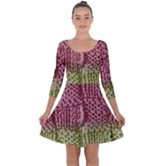 Knitted Wool Square Pink Green Quarter Sleeve Skater Dress by snowwhitegirl