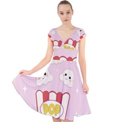 Cute Kawaii Popcorn Cap Sleeve Front Wrap Midi Dress by Valentinaart