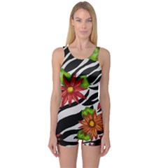 Floral Zebra Print One Piece Boyleg Swimsuit by dawnsiegler