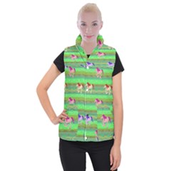 Rainbow Ponies Women s Button Up Puffer Vest by CosmicEsoteric