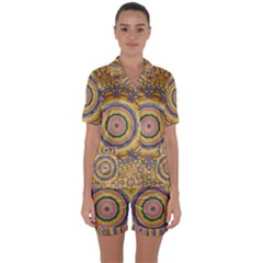 Wood Festive Rainbow Mandala Satin Short Sleeve Pyjamas Set by pepitasart