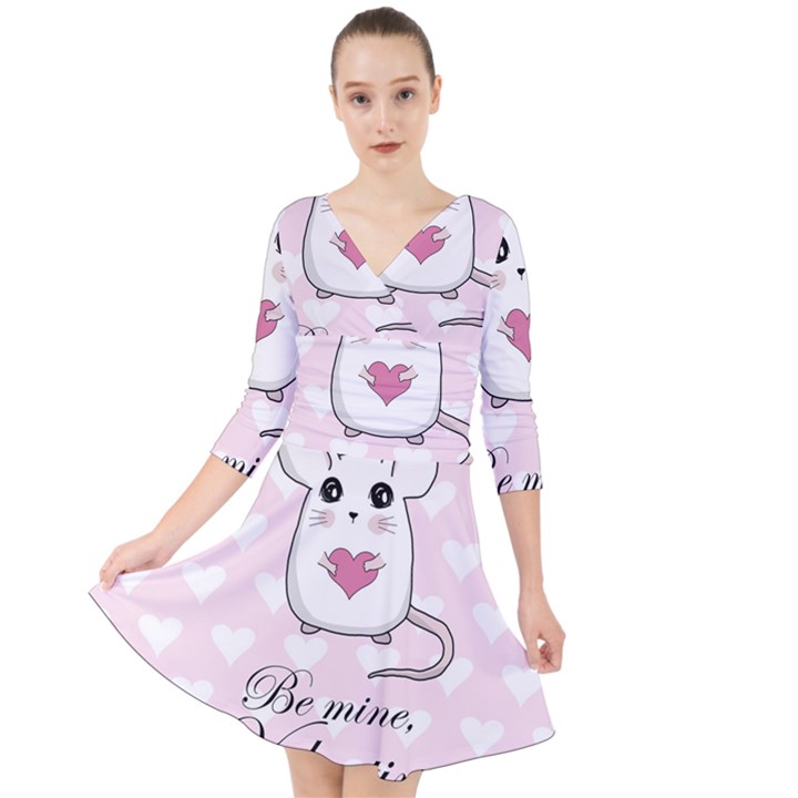 Cute mouse - Valentines day Quarter Sleeve Front Wrap Dress	