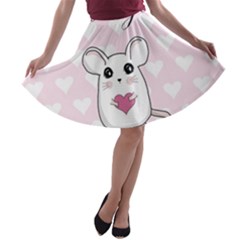 Cute Mouse - Valentines Day A-line Skater Skirt by Valentinaart