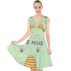 Bee Mine Valentines Day Cap Sleeve Front Wrap Midi Dress by Valentinaart