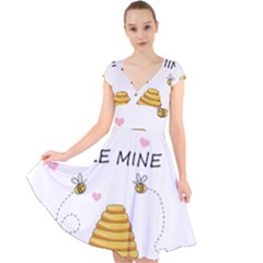 Bee Mine Valentines Day Cap Sleeve Front Wrap Midi Dress by Valentinaart