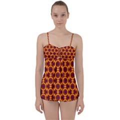 Black And Orange Diamond Pattern Babydoll Tankini Set by Fractalsandkaleidoscopes