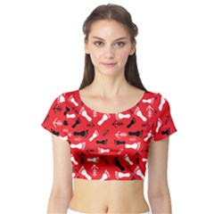 Red Short Sleeve Crop Top by HASHHAB