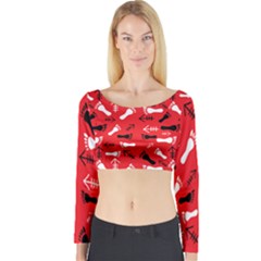 Red Long Sleeve Crop Top by HASHHAB