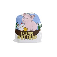 Friends Not Food - Cute Pig And Chicken Drawstring Pouches (medium)  by Valentinaart