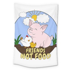 Friends Not Food - Cute Pig And Chicken Large Tapestry by Valentinaart