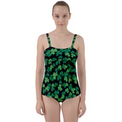 St  Patricks Day Clover Pattern Twist Front Tankini Set by Valentinaart