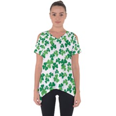 St  Patricks Day Clover Pattern Cut Out Side Drop Tee by Valentinaart