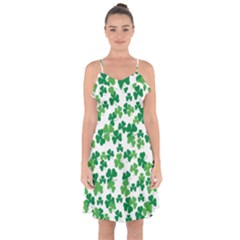 St  Patricks Day Clover Pattern Ruffle Detail Chiffon Dress by Valentinaart