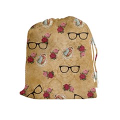 Vintage Glasses Beige Drawstring Pouches (extra Large) by snowwhitegirl